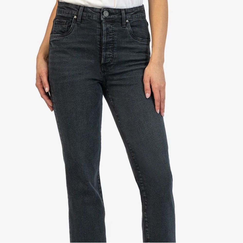 Kut from the Kloth High Rise Crop‎ Straight Leg linen Pant Green 12 nwt